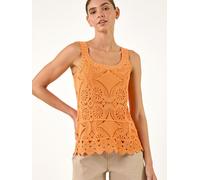 Roman Roman Orange Cotton Crochet Knit Vest Top