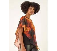 Roman Roman Orange Fire Metallic Asymmetric Overlay Blouse