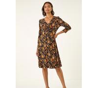 Roman Roman Orange Floral Gathered Midi Dress Orange 20