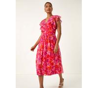Roman Roman Orange Floral Print Bias Midi Dress Orange 18