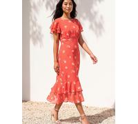 Roman Roman Orange Petite Floral Frill Tiered Midi Dress Orange EU 44 (UK 16)
