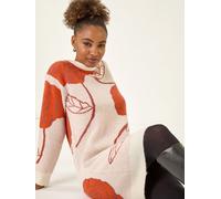 Roman Roman Orange Rose Print Knitted Shift Dress Orange 46