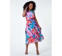 Roman Roman Pink Abstract Print Pleated Midi Dress Pink EU 42 (UK 14)