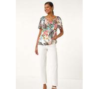 Roman Roman Pink Animal Floral Print Notch Neck Blouse