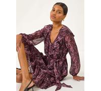 Roman Roman Pink Animal Print Frill V-Neck Dress Pink EU 44 (UK 16)