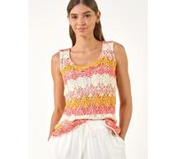 Roman Roman Pink Crochet Stripe Vest
