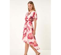 Roman Roman Pink Floral Print Midi Wrap Dress Pink 18