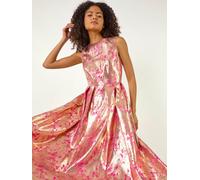 Roman Roman Pink Metallic Jacquard Midi Dress Pink EU 38 (UK 10)