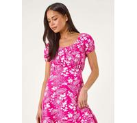 Roman Roman Pink Petite Floral Print Frill Ruched Dress Pink EU 42 (UK 14)