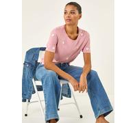 Roman Roman Pink Textured Floral Stretch T-Shirt