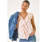 Roman Roman Pink V-Neck Ruffle Front Vest Top