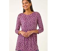 Roman Roman Purple Leaf Print Gathered Tunic Top