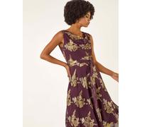 Roman Roman Purple Metallic Jacquard Cowl Neck Midi Dress Purple 10