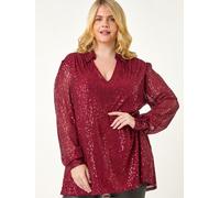 Roman Roman Red Curve Sequin V-Neck Stretch Shirt Red 50