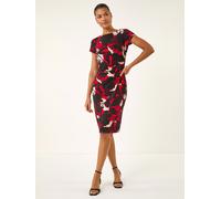 Roman Roman Red Leaf Print Gathered Shift Dress Red EU 44 (UK 16)