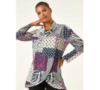 Roman Roman Red Patchwork Print Cowl Neck Blouse