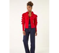 Roman Roman Red Ruffle Contrast Knit Cardigan