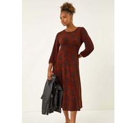 Roman Roman Red Speckled A-Line Stretch Midi Dress Red 10