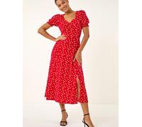Roman Roman Red Spot Print Sweetheart Neck Midi Dress Red EU 40 (UK 12)