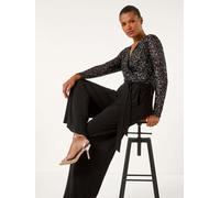 roman Roman Sequin Wrap V-Neck Stretch Jumpsuit Noir FR 42 (EU 40)