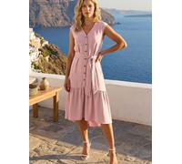 Roman Roman V-Neck Buttoned Tie Waist Midi Dress Rose FR 48 (EU 46)