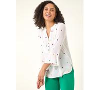 Roman Roman White Floral Embroidered Buttoned Top