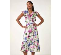 Roman Roman White Floral Print Frill Wrap Midi Dress White 18