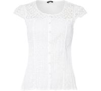 Roman Roman White Lace Yoke And Sleeve Crinkle 100% Cotton Blouse
