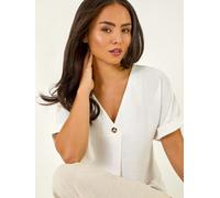 Roman Roman White Petite One Buttoned V-Neck Top