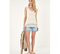 Roman Roman White Speckled Fringe Knit Vest