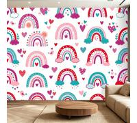 Romance Ludique Papier Peint Panoramique, 300 x 210 cm | Décoration Murale Arc En Ciel Nuages Cœurs Oiseaux Format, Tapisserie Murales Papier Peint Intissé pour Chambre Salon