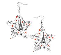 Romance Paris Eiffel Tower2 Boucles d'oreilles en cuir en forme d'étoile Femmes Filles Boucles d'oreilles pendantes simples Cadeaux pour elle