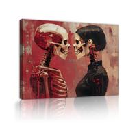 Romance sombre Couple squelette Toile Art mural Graffiti Murale Style urbain Estampes d’œuvres d’art Affiches encadrées de la Saint-Valentin Peinture pour la décoration du bureau à domicile 50x60cm