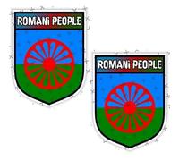 Romani People Shield Lot de 2 autocollants en vinyle pour pare-chocs 75 mm - Roma, Sinti, Kale, Vlax, Dom, Manouche, Calé - Emblème du drapeau de la communauté rom internationale