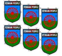 Romani People Shield Lot de 6 autocollants en vinyle pour pare-chocs 40 mm - Roma, Sinti, Kale, Vlax, Dom - Emblème du drapeau de la communauté rom internationale
