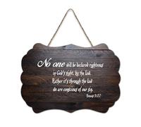 Romans 3:20 No One Will Be Declared Righteous in God's Sight, By The Law, Rather, It's Through The L Wood Sign 15,2 x 25,4 cm Décoration murale en bois pour porte d'entrée, salon, cuisine