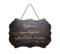 Romans 3:22 Righteousness Is Given Through Faith In Jesus Christ to All Who Believe2 Panneau de bienvenue en bois rustique pour porte d'entrée, porche, mur, école, salle de classe, club de café