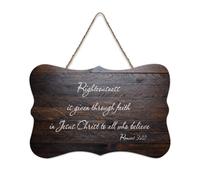 Romans 3:22 Righteousness Is Given Through Faith In Jesus Christ to All Who Believe2 Panneau rustique en bois à suspendre Décoration murale pour salon, chambre à coucher, porte, fenêtre, maison 15,2 x