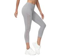 romansong Legging de yoga en maille pour femme avec poche, non transparent, taille haute, contrôle du ventre, extensible dans les 4 sens, Capris gris clair, Taille M