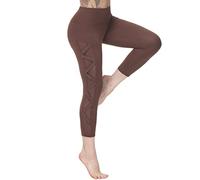 romansong Legging de Yoga en Maille pour Femme avec Poche, Non Transparent, Taille Haute, contrôle du Ventre, Extensible dans Les 4 Sens, Capris Marron, Taille M