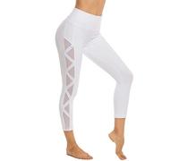 Romansong Leggings de yoga pour femmes en maille avec poches, non transparents, taille haute, contrôle du ventre, extensibles dans les 4 sens, M