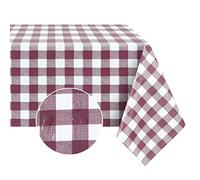 Romanstile CheckeBurgundy Nappe rectangulaire en vinyle - 100 % imperméable, résistante à l'huile et aux déversements - Nappe en PVC résistante facile à nettoyer pour une utilisation en intérieur et en extérieur - 137,2 x 274,3 cm - Motif à carreaux bordeaux
