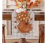 Romanstile Chemin de Table Automne 40 x 180 cm avec Motif de Citrouille Orange Lin Chemin de Table à Carreaux Bleus Moderne Anti Tache décoration de Vacances pour Jardin Picnic Cuisine, Rectangulaire