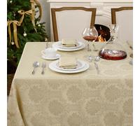 Romanstile Grande Nappe Rectangulaire 150x300 cm Beige Jacquard Anti Tache, Résistante aux Éclaboussures, Table Élégante pour Printemps, Pâques, Fêtes, Anniversaire, Jardin et Repas en Plein Air