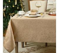 Romanstile Nappe Anniversaire Rectangulaire 240x140 cm Champagne Jacquard Nappes Anti Tache,Lavable,Résistant à l'eau Tissu Decoration Grande de Table pour Printemps,Paques,Mariage,Extérieurs,Jardin