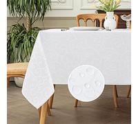 Romanstile Nappe Blanche Rectangulaire 140x240 cm Jacquard Nappes Anti Tache,Résistant à l'eau,Lavable,210g/m²,Haute Qualité,Parfaite pour Paques Fêtes,Réunions,Dîners,Adaptée,Intérieur et Extérieur