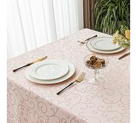 Romanstile Nappe d'anniversaire rose, 180 x 140 cm, rectangulaire, anti-taches, Jacquard, élégante, pour printemps, Pâques, intérieur, fêtes, Saint-Valentin, jardin, extérieur, pique-nique, 6 - 8