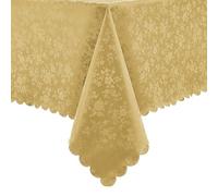 Romanstile Nappe en or anti-taches 240 x 140 cm rectangulaire pour 8 à 10 places élégante Nappes plastifiées avec motif floral Nappe en PVC d'extérieur imperméable pour automne, Noël, nouvel an 2024