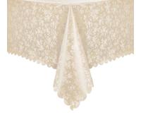 Romanstile Nappe en toile cirée lavable 140x180 beige, rectangulaire, 350 g/m², avec fleurs, en plastique, imperméable, résistante aux intempéries, robuste, pour fête, extérieur, Noël, Nouvel An