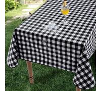 Romanstile Nappe Exterieur Impermeable Jardin Rectangulaire Toile Cirée 140x180 cm Carreaux Noir et Blanc Anti Tache Plastique Nappe 350GSM Lavable,pour Exterieur,Pique Nique,Anniversaire,Mariage